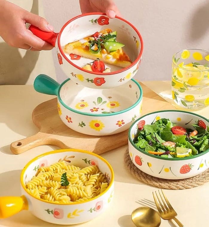 Ceramic Glaze Baking Bowl With Handle, 650ML Food Container, Nordic Net Red Ceramic Bowl With Hand Grip, Barbecue Cheese Baked Rice Baking Pan, Round Bakeware Tray Ceramic Glaze Baking Bowl With Handle, 650ML Food Container, Nordic Net Red Ceramic Bowl With Hand Grip, Barbecue Cheese Baked Rice Baking Pan, Round Bakeware Tray